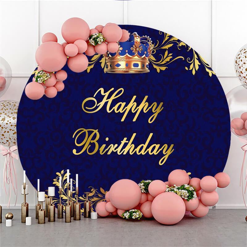 Aperturee Gold Crown Simple Round Happy Birthday Party Backdrop