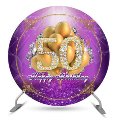 Aperturee Gold Diamond Balloon 50th Birthday Round Backdrop