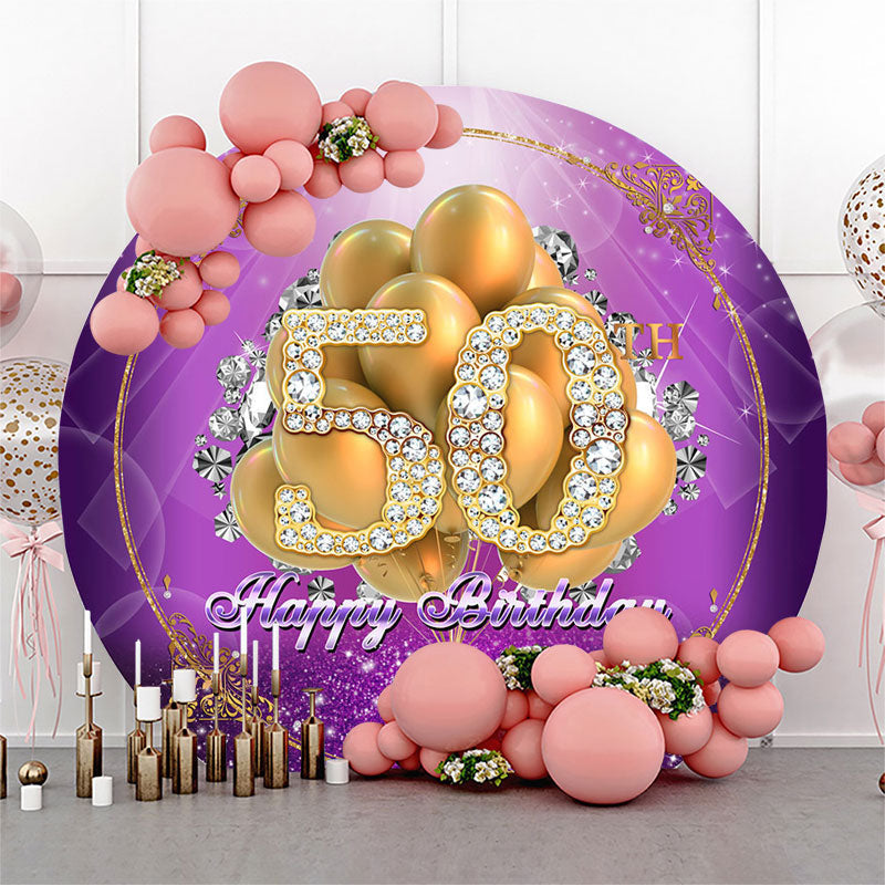 Aperturee Gold Diamond Balloon 50th Birthday Round Backdrop