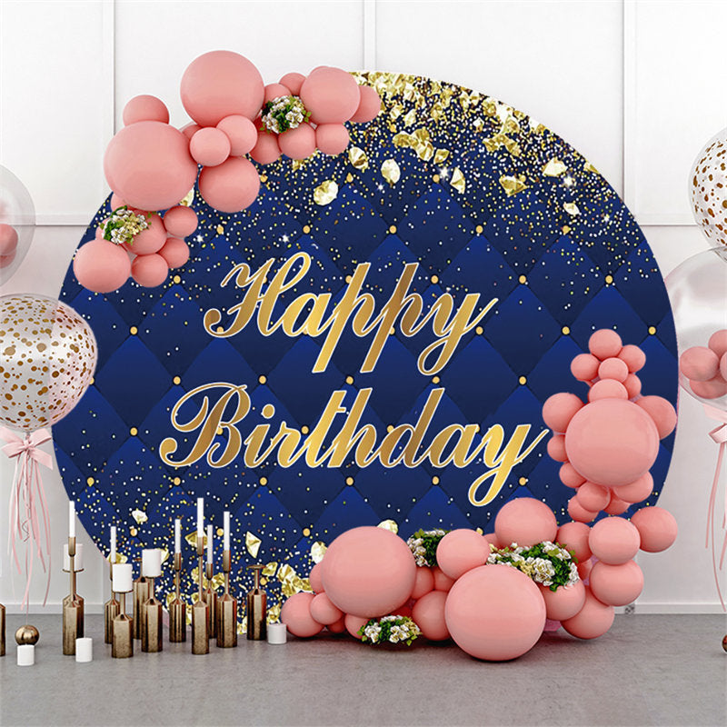 Aperturee Gold Diamonds Round Navy Blue Happy Birthday Backdrop