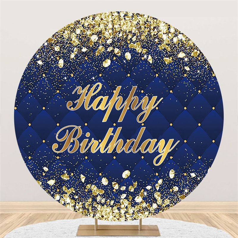 Aperturee Gold Diamonds Round Navy Blue Happy Birthday Backdrop