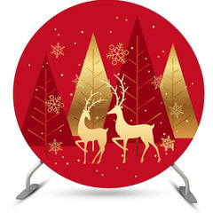 Aperturee - Gold Elk Glitter And Red Round Chrismas Backdrop Kit