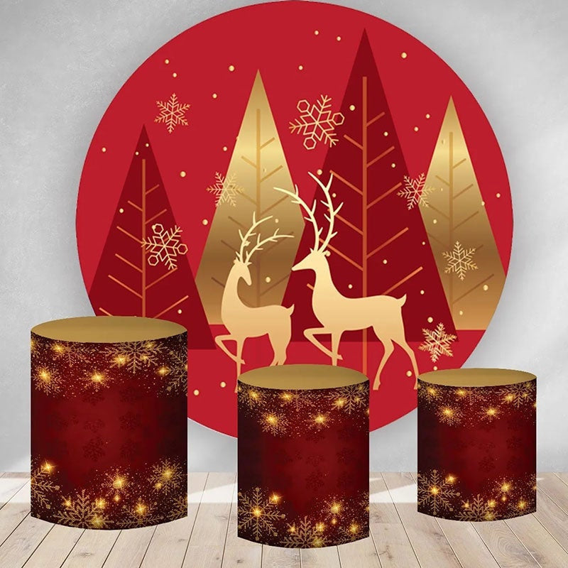 Aperturee Gold Elk Glitter And Red Round Chrismas Backdrop Kit