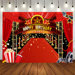 Aperturee - Gold Five-pointed Star Red Carpet Birthday Backdrop