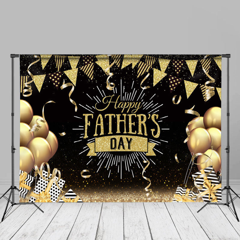 Aperturee - Gold Flags Balloons Gifts Happy Fathers Day Backdrop