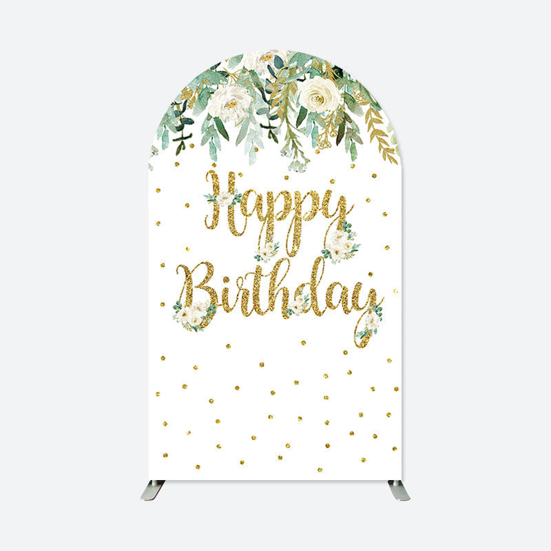 Aperturee - Gold Floral Birthday Double Sided Arch Backdrop