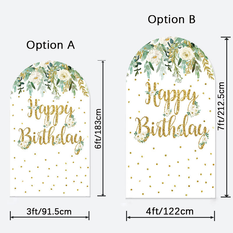 Aperturee - Gold Floral Birthday Double Sided Arch Backdrop