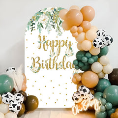 Aperturee - Gold Floral Birthday Double Sided Arch Backdrop