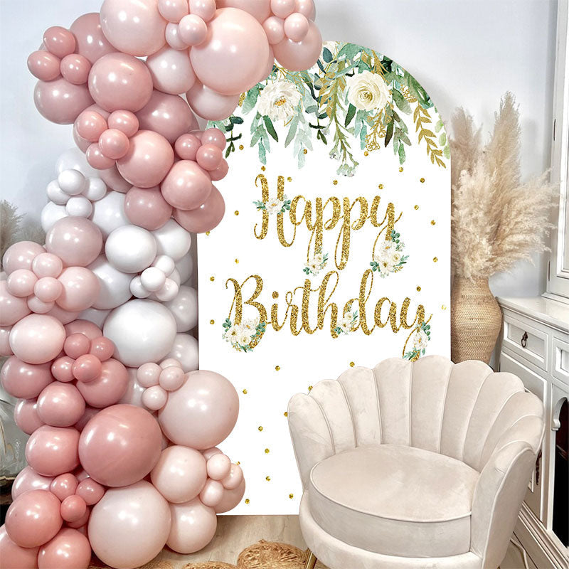 Aperturee - Gold Floral Birthday Double Sided Arch Backdrop