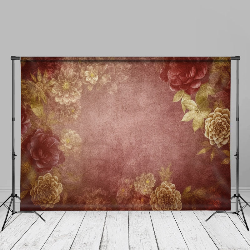 Aperturee - Gold Floral Red Abstract Fine Art Photo Booth Backdrop