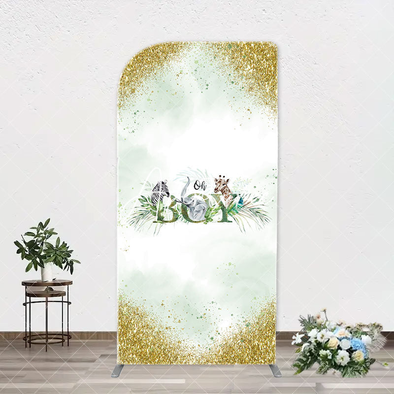 Aperturee - Gold Glitter Animals Boy Arch Baby Shower Backdrop