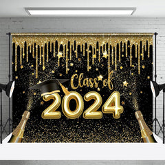 Aperturee - Gold Glitter Black Class Of 2024 Graduation Backdrop