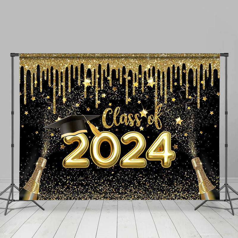 Aperturee - Gold Glitter Black Class Of 2024 Graduation Backdrop