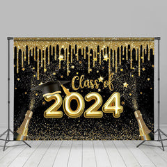 Aperturee - Gold Glitter Black Class Of 2024 Graduation Backdrop