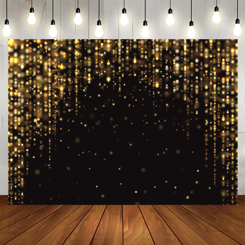 Aperturee - Gold Glitter Black Happy Birthday Backdrop For Party