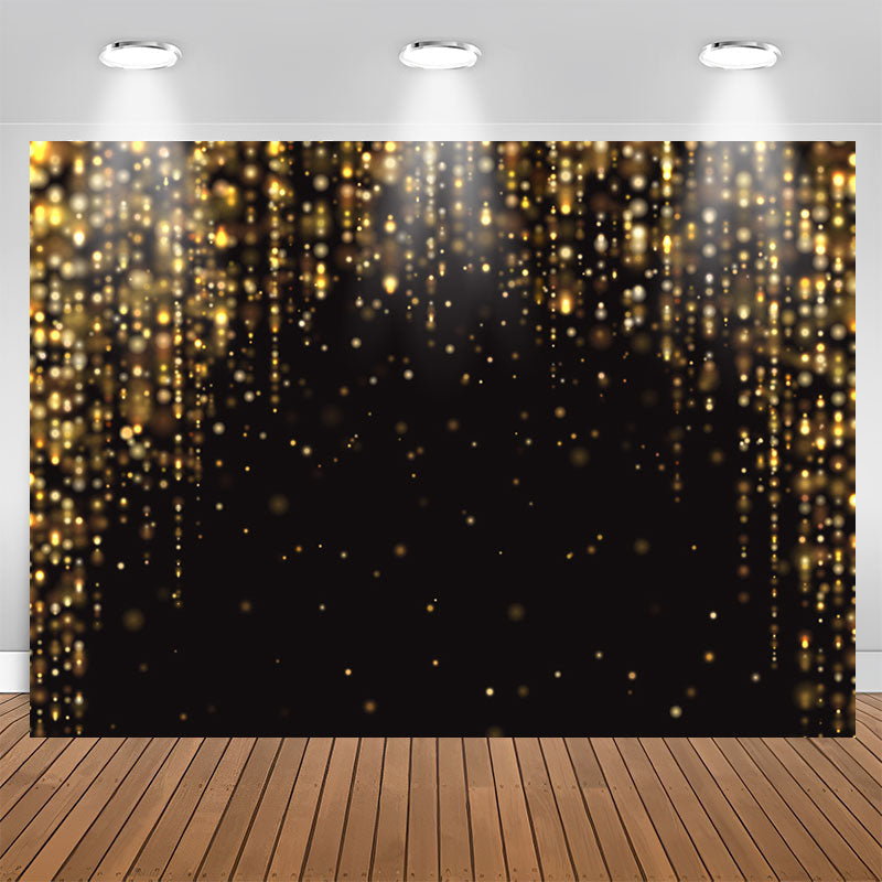 Aperturee - Gold Glitter Black Happy Birthday Backdrop For Party