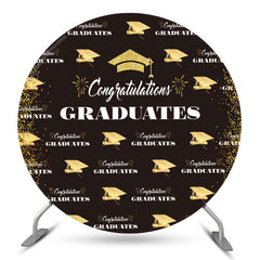 Aperturee Gold Glitter Black Round Congrats Grad Backdrop