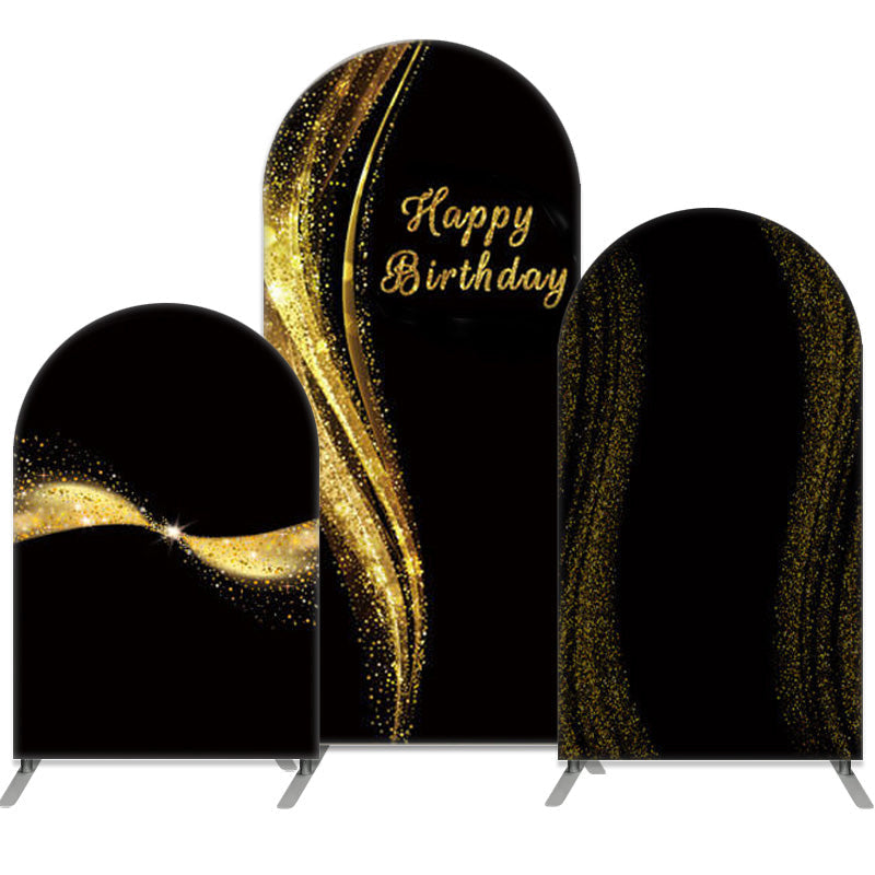 Aperturee Gold Glitter Black Theme Happy Birthday Arch Backdrop Kit