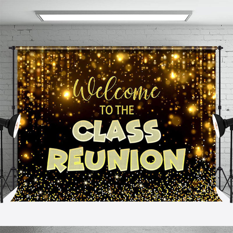 Aperturee - Gold Glitter Black Welcome Class Reunion Backdrop