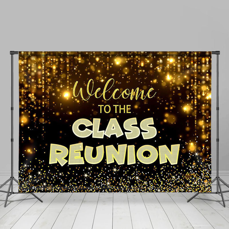 Aperturee - Gold Glitter Black Welcome Class Reunion Backdrop