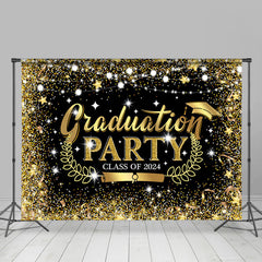 Aperturee - Gold Glitter Blue 2024 Graduation Party Photo Backdrop