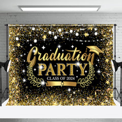 Aperturee - Gold Glitter Blue 2024 Graduation Party Photo Backdrop