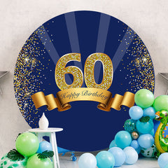 Aperturee - Gold Glitter Blue 60th Happy Birthday Backdrop