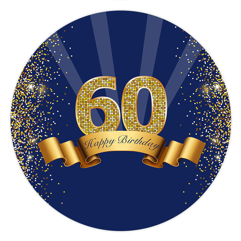 Aperturee - Gold Glitter Blue 60th Happy Birthday Backdrop