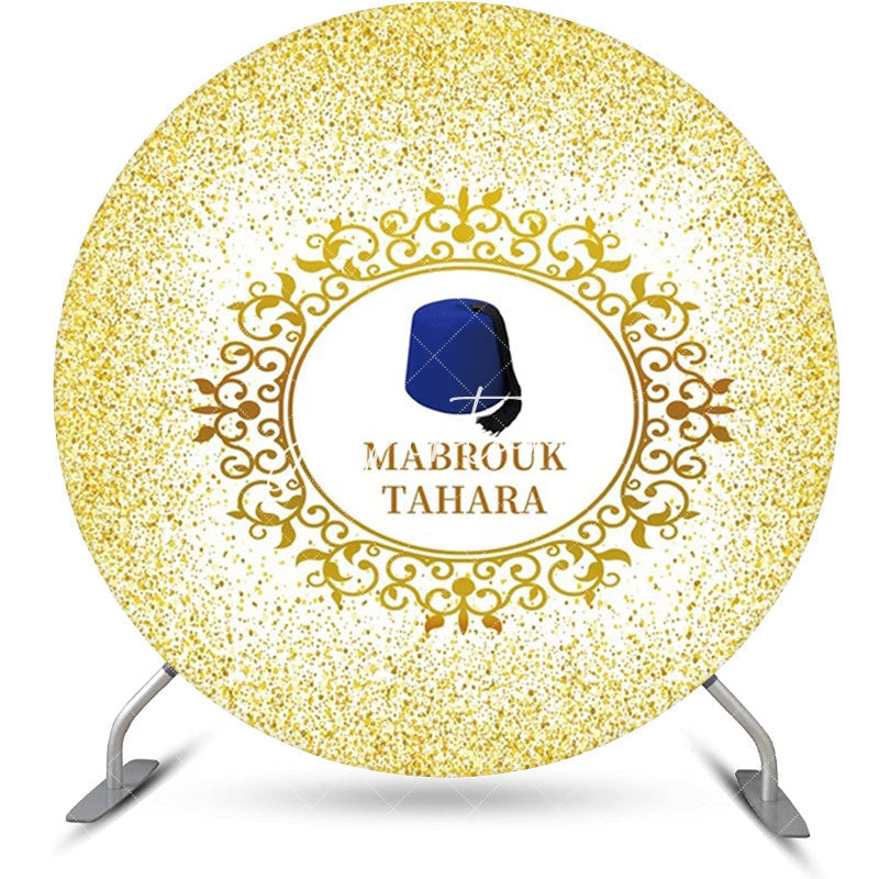 Aperturee - Gold Glitter Blue Hat Mabrouk Tahara Round Backdrop