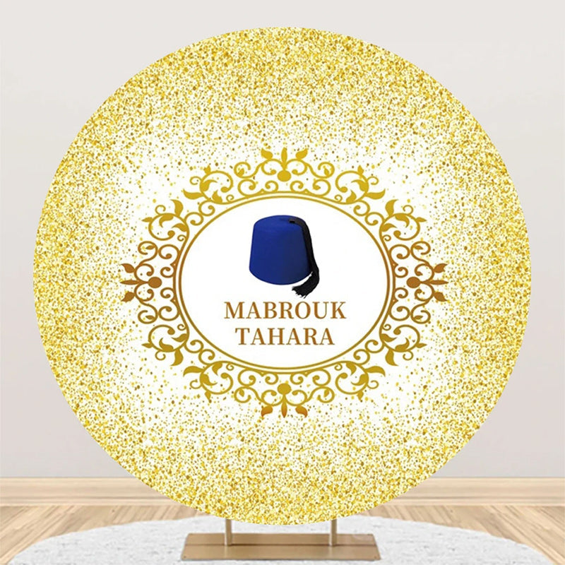 Aperturee - Gold Glitter Blue Hat Mabrouk Tahara Round Backdrop