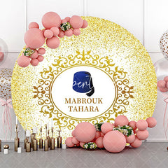 Aperturee - Gold Glitter Blue Hat Mabrouk Tahara Round Backdrop