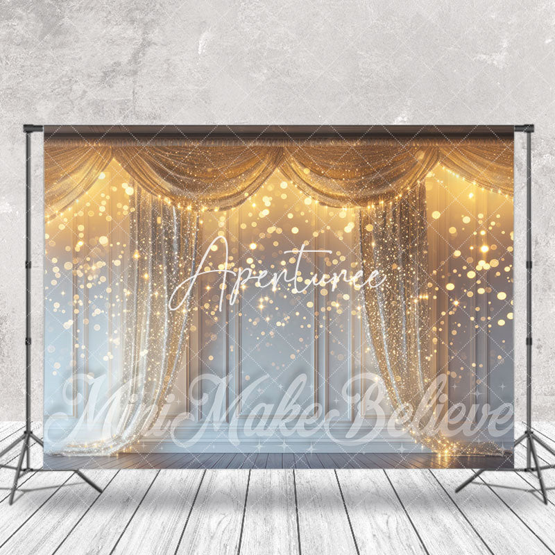 Aperturee - Gold Glitter Bokeh White Retro Wall Photo Backdrop