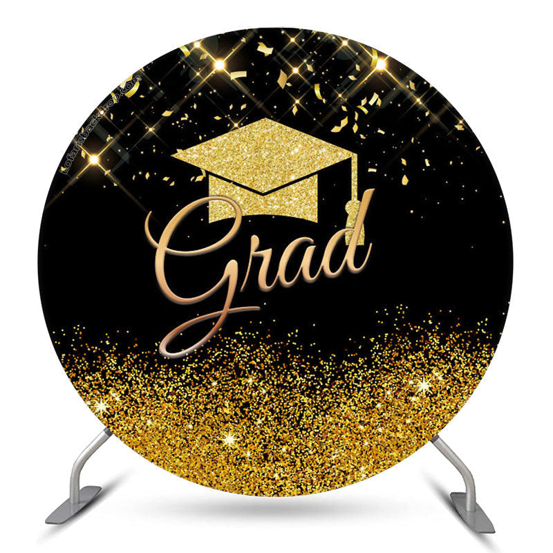 Aperturee Gold Glitter Cap Round Graduation Backdrop Cover