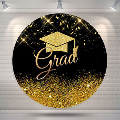 Aperturee Gold Glitter Cap Round Graduation Backdrop Cover