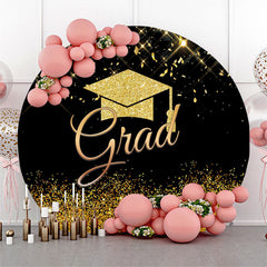 Aperturee Gold Glitter Cap Round Graduation Backdrop Cover