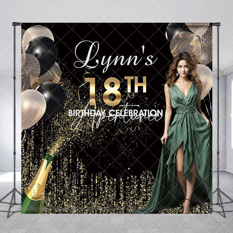 Aperturee - Gold Glitter Custom Photo 18th Birthday Backdrop