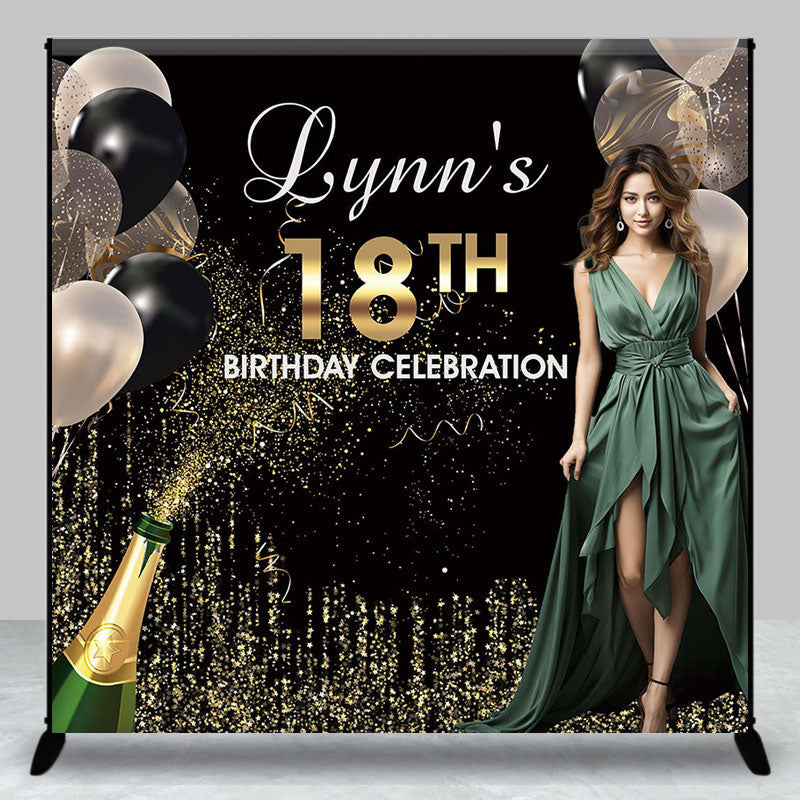 Aperturee - Gold Glitter Custom Photo 18th Birthday Backdrop