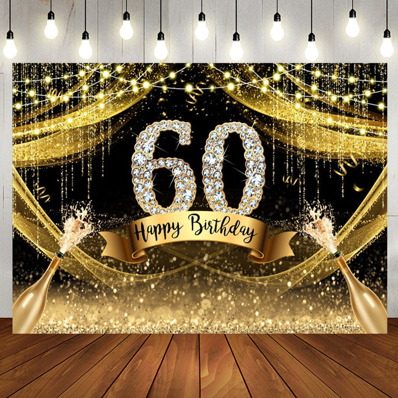 Aperturee - Gold Glitter Diamond Champagne 60th Birthday Backdrop