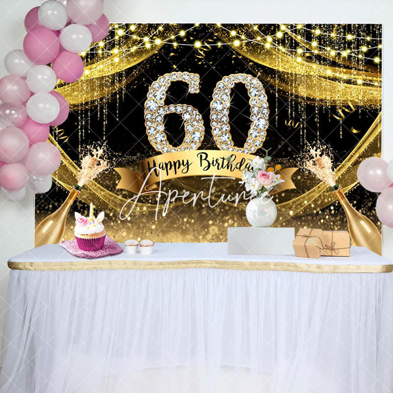 Aperturee - Gold Glitter Diamond Champagne 60th Birthday Backdrop