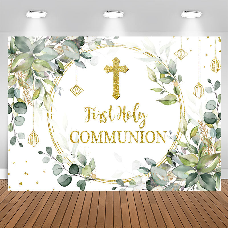Aperturee - Gold Glitter First Holy Communion Baby Shower Backdrop