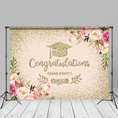 Aperturee - Gold Glitter Floral Pink Grad Backdrop For Photography