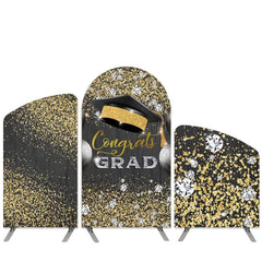 Aperturee Gold Glitter Graduation Theme Black Arch Backdrop Kit