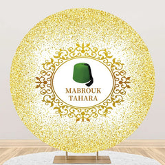 Aperturee - Gold Glitter Green Hat Mabrouk Tahara Round Backdrop