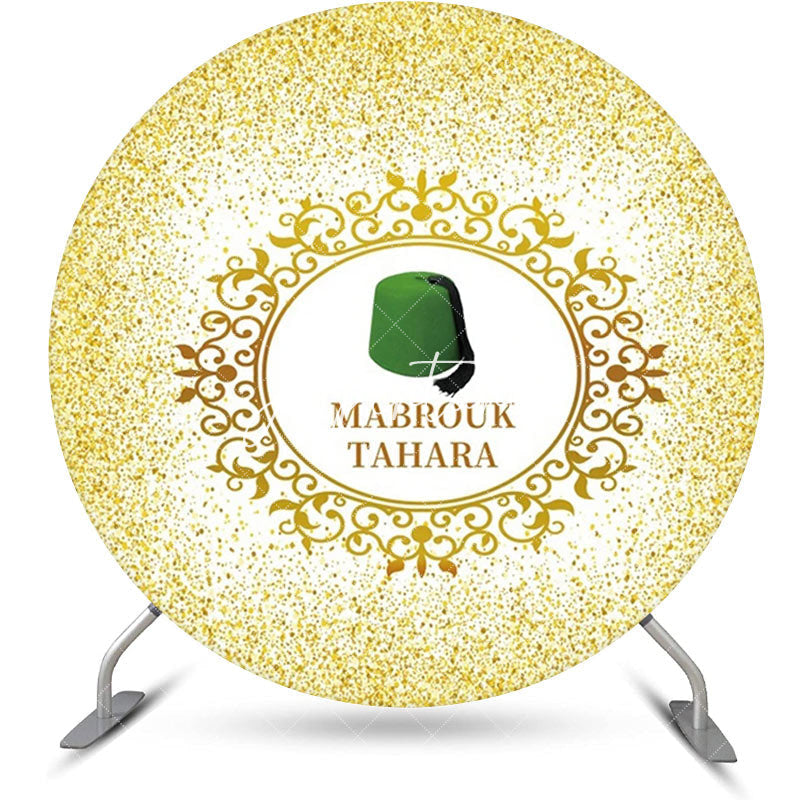 Aperturee - Gold Glitter Green Hat Mabrouk Tahara Round Backdrop