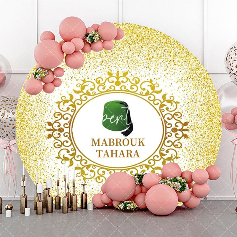 Aperturee - Gold Glitter Green Hat Mabrouk Tahara Round Backdrop