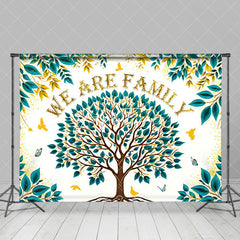 Aperturee - Gold Glitter Green Leaves Tree Family Reunion Backdrop