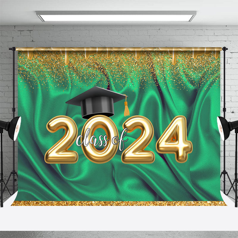 Aperturee - Gold Glitter Green Wrinkle 2024 Grad Backdrop For Photo