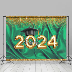 Aperturee - Gold Glitter Green Wrinkle 2024 Grad Backdrop For Photo