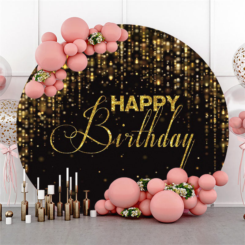 Aperturee Gold Glitter Happy Birthday Round Backdrop For Party