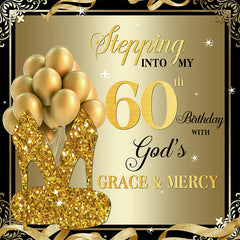 Aperturee - Gold Glitter Heels And Balloons 60th Birthday Backdrop